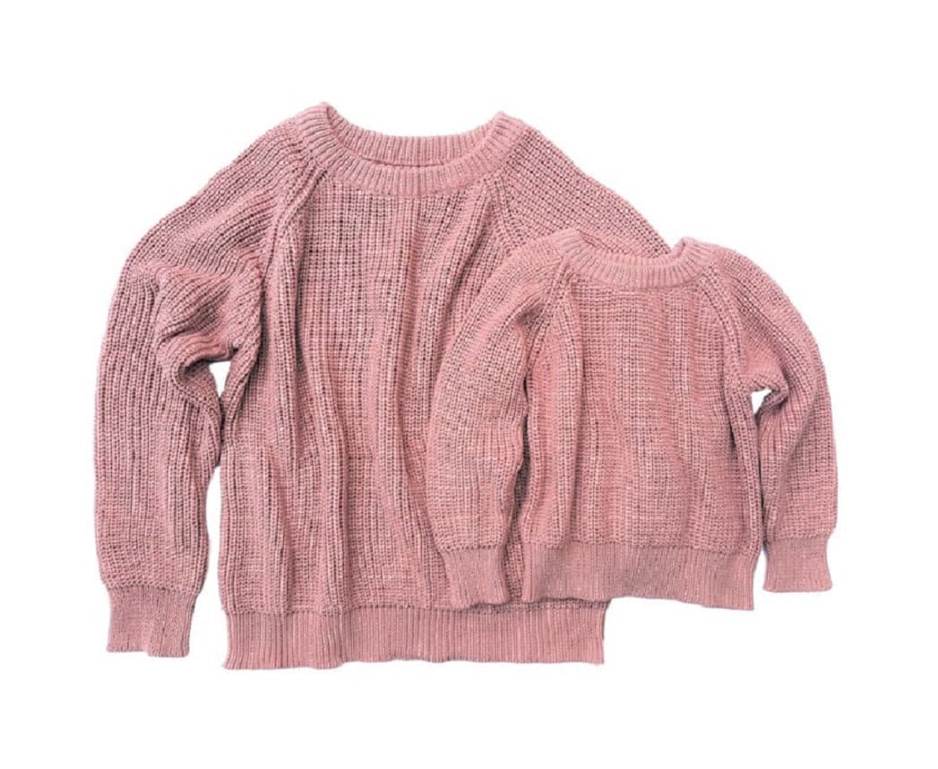 Mama Und Ich Outfit, Rose Strickpullover, Baby Mutter Tochter Passend, Passender Pullover von TinyTotsKids