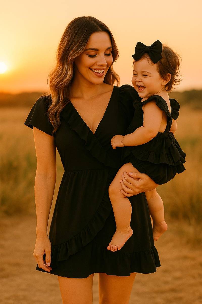 Mami Und Mich Kleider Schwarz, Passende Outfits, Ich Mutter Tochter Kleid, Geschenk, Schwarzes Wickelkleid von TinyTotsKids