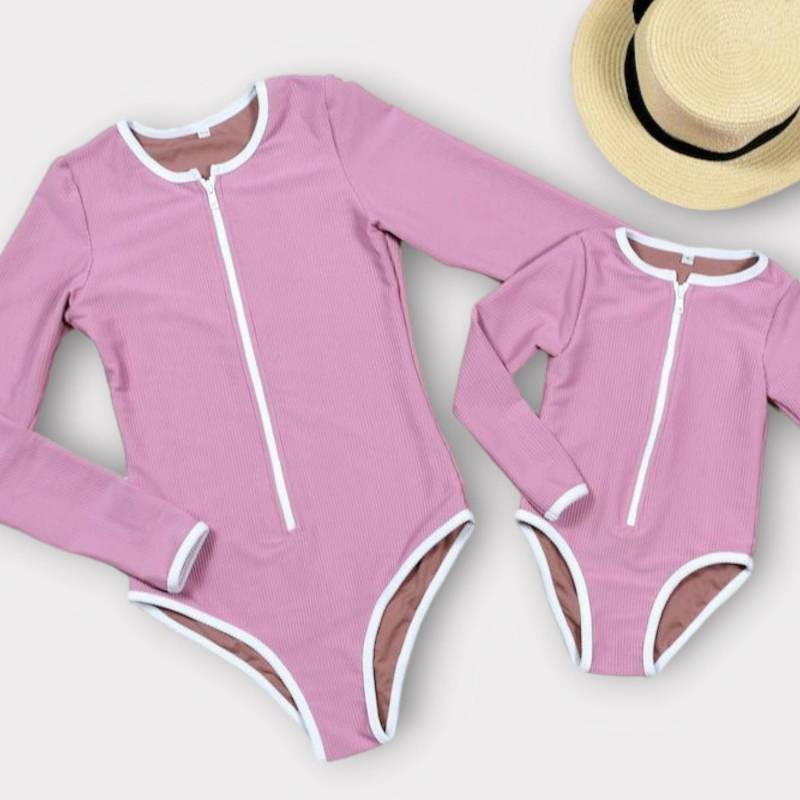 Mama Und Ich Badeanzug, Passender Mutter-Tochter-Badeanzug, Rash Guard-Badeanzug, Passende Langärmelige Badeanzüge, Eco-Ripp-Badeanzug von TinyTotsKids