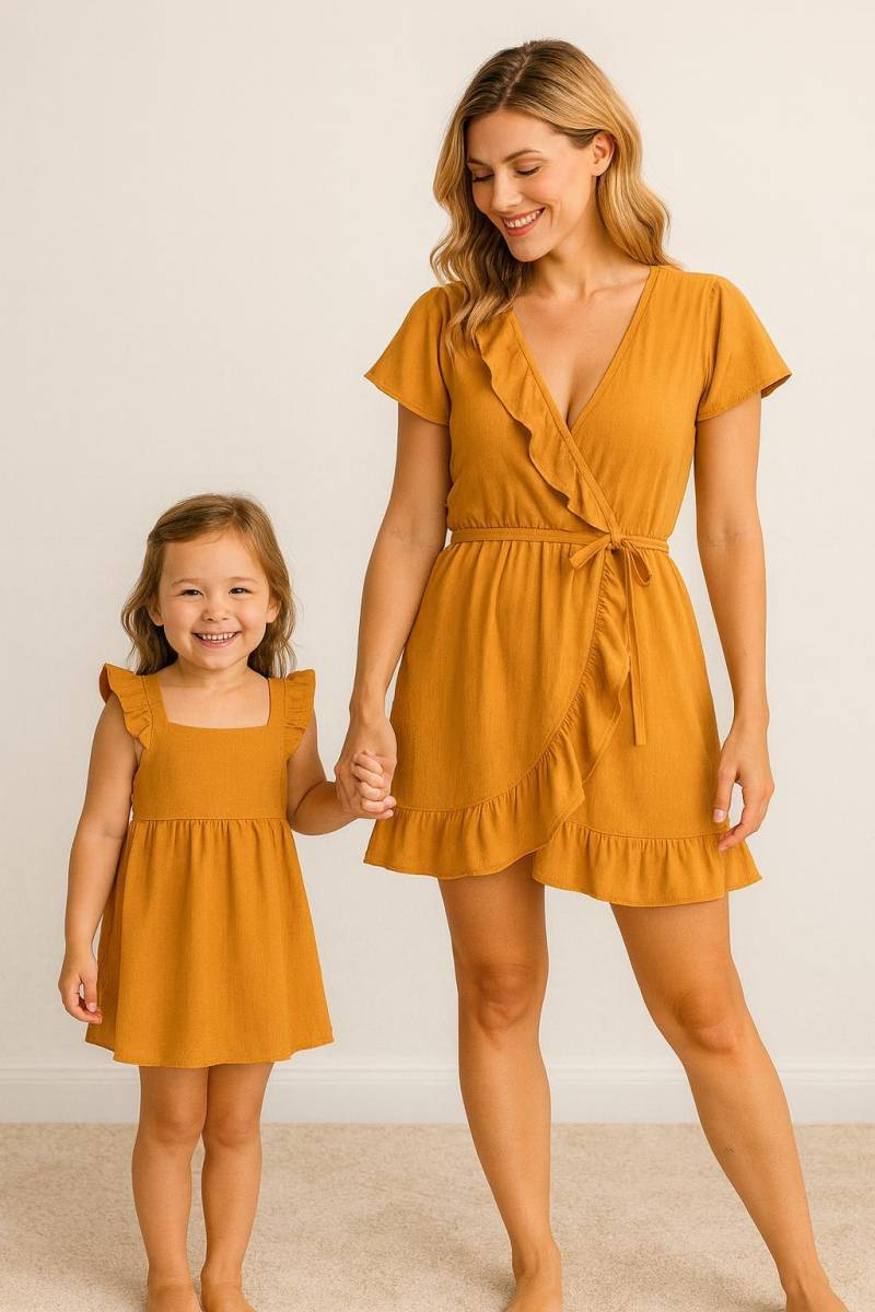 Senf Mama Und Ich Kleider, Passende Outfits, Ich Mutter Tochter Kleid, Geschenk, Wickelkleid von TinyTotsKids