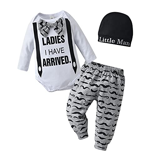 Tinykeke Neugeborenes Baby Jungen Kleidung Langarm Strampler Ladies I Have Arrived Tops + Hut + Bartmuster Hose 3 tlg Babykleidung Set (0-3 Monate) von Tinykeke