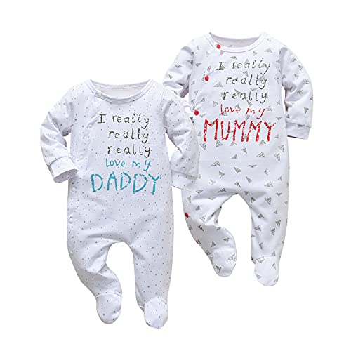 Tinykeke Neugeborenes Baby Jungen Mädchen Buchstaben Strampler Unisex Baby 2er-Pack mit Fuß Babykleidung 0 Monate von Tinykeke