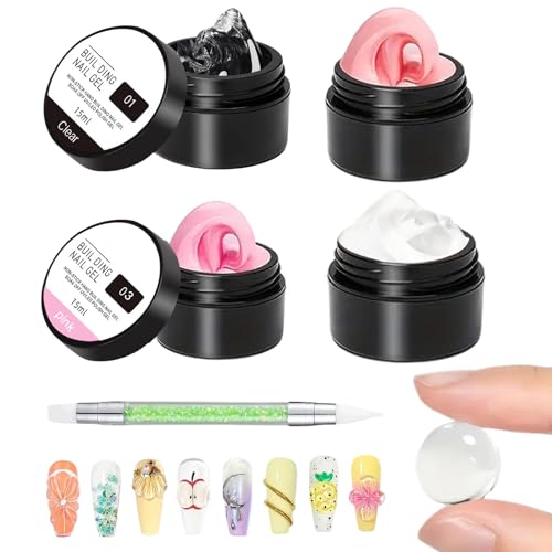 3D Gel - 4 Farben Hartgel | Wasserloser Nagelschmuck Formkleber Für Damen Und Mädchen Mit French Tips, Strasssteinen, Folie Und Für Home Salon Pediküre von Tioheam
