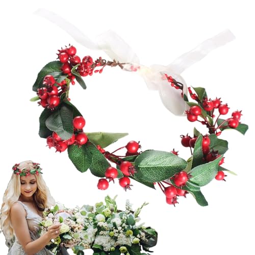 Tioheam Rotes Beeren-Stirnband, Beerenblumenkrone | Weihnachtsstirnband Blumenkrone | Boho handgemachte rote Beeren-Hochzeitskrone für den Winter-Weihnachtsurlaub von Tioheam