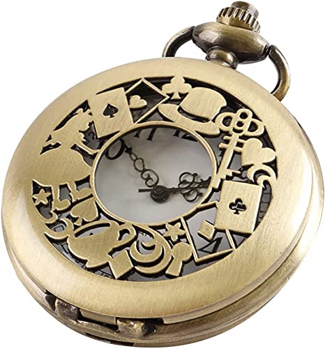 Tiong Alice im Wunderland Taschenuhr Vintage Design Legierung Quarz Taschenuhr mit Halskette Kette Anhänger Geschenke von Tiong