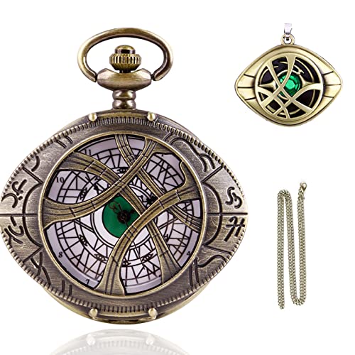 Tiong Antik Steampunk Quarz Taschenuhr Anhänger Halskette Kette Geschenk Herren, Taschenuhr Herren Quarz Taschenuhr Armband Geschenkbox, Cf-set002 von Tiong