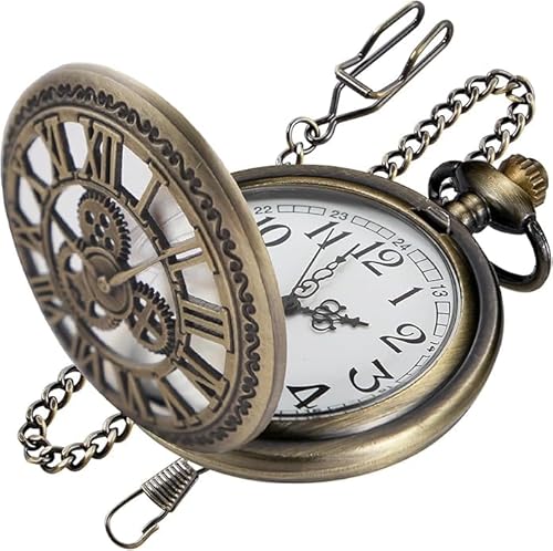 Bronze Three Small Gear Quarz Herren Taschenuhr Arabische Ziffer Weiß Zifferblatt Taschenuhr mit Kette, Cf-new16 von Tiong