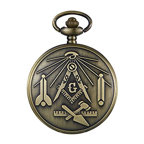 Freimaurer-Taschenuhr, zartes Freimaurer-Muster, Design, Antik-Bronze, Quarz, Freimaurer-Taschenuhr für Herren von Tiong