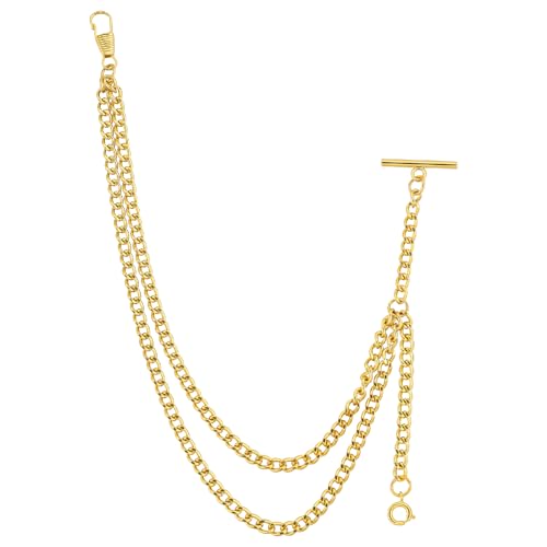 Goldfarbene Herren-Taschenuhr-Kette, Vintage-Stil, Albert-Kette mit Karabinerverschluss und T-Verschluss, Uhrenketten, Gliederweste/Anzug für Ihre Taschenuhren/Anhänger (11-Gold Goldfarbene Herren-Taschenuhr-Kette, Vintage-Stil, Albert-Kette mit Karabinerverschluss und T-Verschluss, Uhrenketten, Gliederweste/Anzug für Ihre Taschenuhren/Anhänger (11-Gold von Tiong