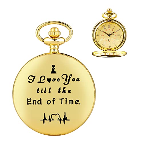 Gravierte Taschenuhr für Liebhaber, I Love You Till The End of Time, für Freund, Freundin, Liebhaber, Ehemann, Geschenk, Geburtstagsgeschenk, Valentinstagsgeschenk von der Ehefrau von Tiong