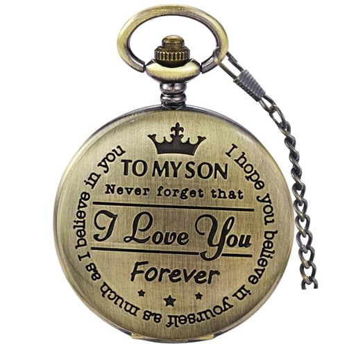 Tiong Gravierte Taschenuhr zu Meinem Sohn Ich Liebe Sie Vintage Quarz Taschenuhr mit Kette Sohn Geschenke für Geburtstag Weihnachten von Tiong