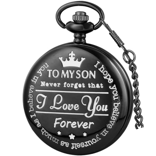 Tiong Gravierte Taschenuhr zu Meinem Sohn Ich Liebe Sie Vintage Quarz Taschenuhr mit Kette Sohn Geschenke für Geburtstag Weihnachten Tiong Gravierte Taschenuhr zu Meinem Sohn Ich Liebe Sie Vintage Quarz Taschenuhr mit Kette Sohn Geschenke für Geburtstag Weihnachten von Tiong