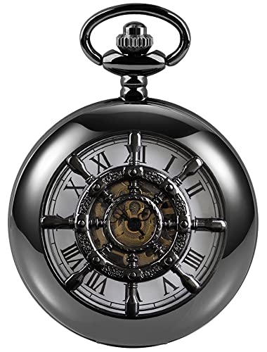 Tiong Vintage mechanische Taschenuhr mit Kette römische Ziffern gravierte Boot Ruder Steampunk Männer Taschenuhr Weihnachten Geburtstagsgeschenke von Tiong