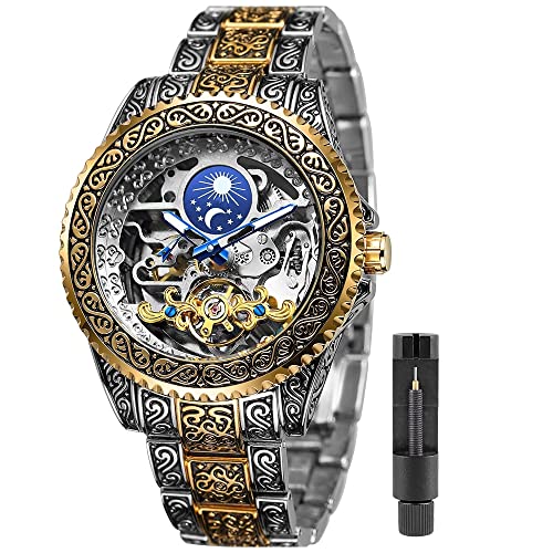 Luxus Herren Armbanduhr Tourbillon Skelett Mechanische Uhr Graviert Vintage Mondphase Männer Automatik Uhren von Tiong