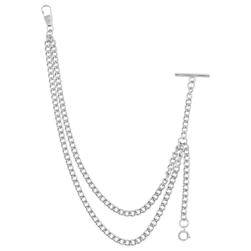 Silberne Herren-Taschenuhr-Kette, Vintage-Stil, Albert-Kette mit Karabinerverschluss und T-Verschluss, Uhrenketten, Gliederweste/Anzug für Ihre Taschenuhren/Anhänger (11-Silbert) von Tiong