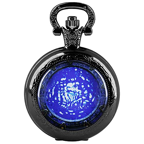 Tiong Star Patch Taschenuhr Schwarzes Glas Runde Quarz Taschenuhr Herrenmode Patch Quarz Taschenuhr mit Kette Männer, Ph005-uk von Tiong