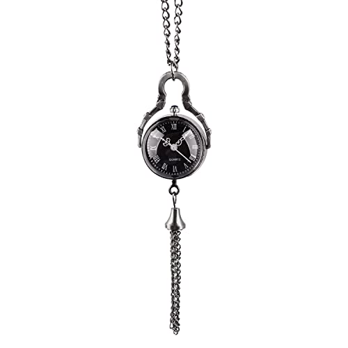 Taschenuhr Runde Glaskugel Retro Römische Skala Analog Quarz Steampunk Taschenuhr Herren Frau Halskette Uhr Schmuck, Schwarz , Retro von Tiong