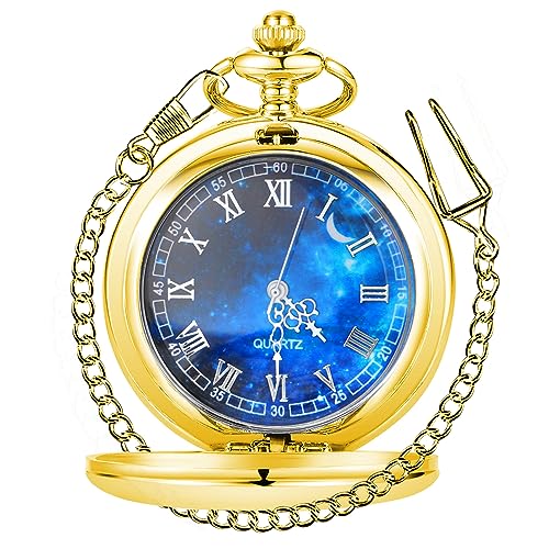 Taschenuhr Glatt Stahl Design Römische Ziffern Vintage Quarz Taschenuhren mit Kette Vatertag Geburtstag Weihnachten Geschenk von Tiong