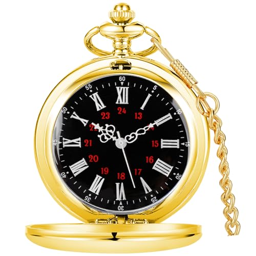 Taschenuhr Glatt Stahl Design Römische Ziffern Vintage Quarz Taschenuhren mit Kette Vatertag Geburtstag Weihnachten Geschenk von Tiong