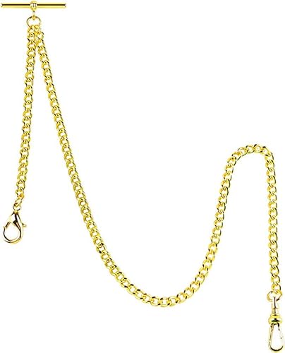 Taschenuhr Kette Albert T-Bar Kette Antik T-Form Hängende Uhrenkette 14 Zoll Einzelgliederweste Gürtel für Männer Frauen, WP106-gold von Tiong