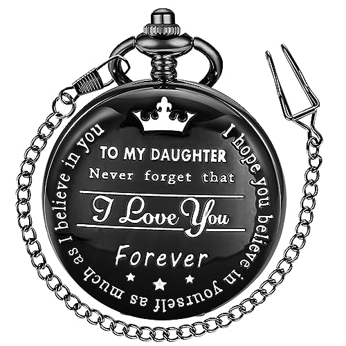 Taschenuhr mit Gravur I Love You für Meinen Sohn/Tochter/Enkel/Opa/Papa/König/Ehemann Quarz-Taschenuhr mit Kette Geschenk von Tiong