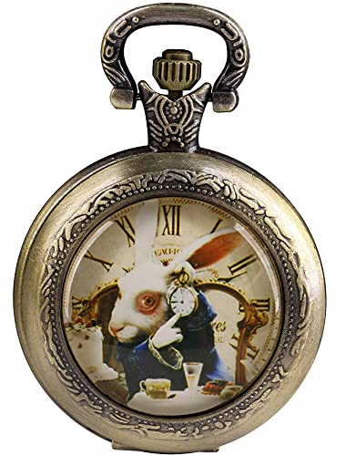 Tiong Alice im Wunderland Glasgehäuse Taschenuhr Retro Kinder Cartoon Quarz Taschenuhren Weihnachten Geburtstagsgeschenke für Mädchen von Tiong