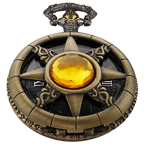 Tiong Antike Steampunk Quarz Taschenuhr Anhänger Halskette Kette Geschenk Herren, Taschenuhr Herren Quarz Taschenuhr Armband Geschenkbox, Cf2010-gelb von Tiong