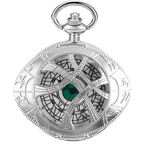 Tiong Antike Steampunk Quarz Taschenuhr Anhänger Halskette Kette Geschenk Herren, Taschenuhr Herren Quarz Taschenuhr Armband Geschenkbox, Qz505-Silber von Tiong