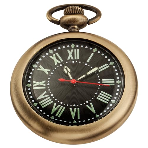 Tiong Bronze Glänzend Uncovered Römische Ziffern Herren Quarz Taschenuhr Quarzwerk Taschenuhren mit Kette für Männer - Bronze, Mb-cfj026-bronze von Tiong