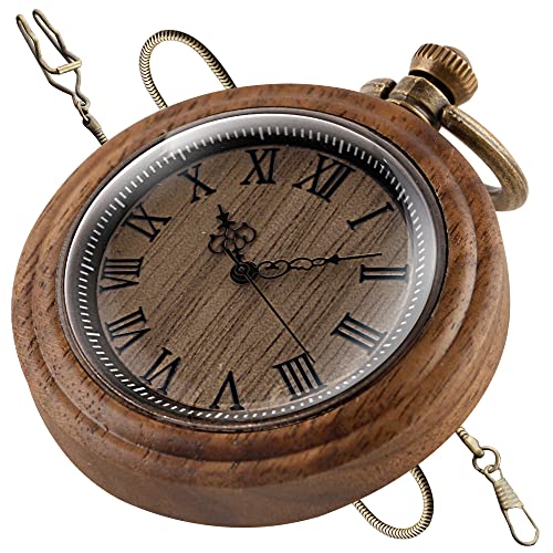 Tiong Einzigartige Holz Quarz Taschenuhr mit Kette römische Ziffern Holz Taschenuhr Vintage Anhänger für Männer von Tiong