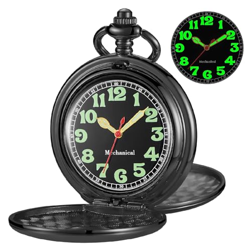 Tiong Glatte Edelstahl-Doppel-Taschenuhr für Herren, arabisches Zifferblatt, mechanische Herrenuhr, MPW-02UK von Tiong