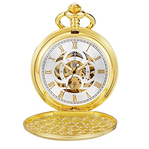 Tiong Glatte Herren Taschenuhr mit Kette Klassische mechanische Handaufzieh Taschenuhr Steampunk Taschenuhr für Herren mit Geschenkbox von Tiong