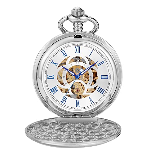 Tiong Glatte Herren Taschenuhr mit Kette Klassische mechanische Handaufzieh Taschenuhr Steampunk Taschenuhr für Herren mit Geschenkbox von Tiong