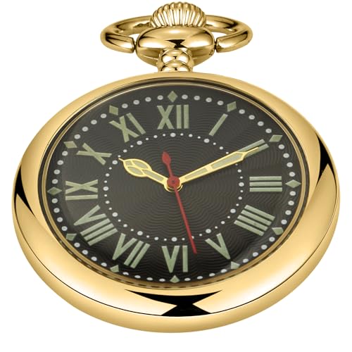 Tiong Gold Glänzend Uncovered Römische Ziffern Herren Quarz Taschenuhr Quarzwerk Taschenuhren mit Kette für Männer - Gold, Mb-cfj027-gold von Tiong