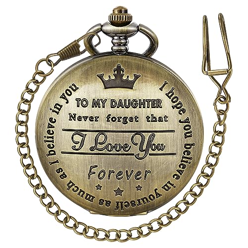 Tiong Gravierte Taschenuhr mit Gravur "To My Son/Grandson/Dad/Grandpa/Husband/Daughter I Love You", Quarz-Taschenuhr mit Kette, tolles Geschenk, 02-Bronze, Klassisch von Tiong