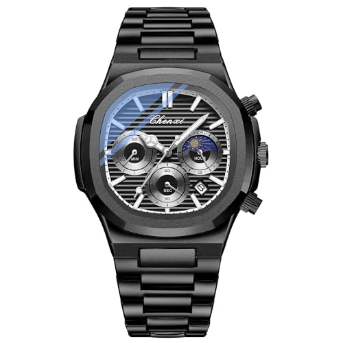 Tiong Herren Chronograph, quadratisches achteckiges Design, leuchtende wasserdichte Herren Business Uhr, Herren Multifunktions Edelstahl Quarzuhr von Tiong