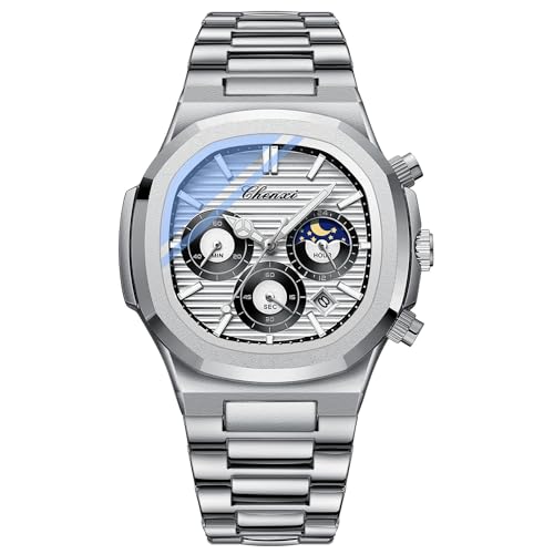 Tiong Herren Chronograph, quadratisches achteckiges Design, leuchtende wasserdichte Herren Business Uhr, Herren Multifunktions Edelstahl Quarzuhr von Tiong