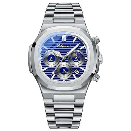 Tiong Herren Chronograph, quadratisches achteckiges Design, leuchtende wasserdichte Herren Business Uhr, Herren Multifunktions Edelstahl Quarzuhr von Tiong