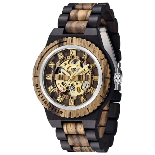 Tiong Herren Holz Mechanische Uhren Skelett Automatische Selbst-Wicklung Leichtgewicht für Männer Armbanduhr von Tiong
