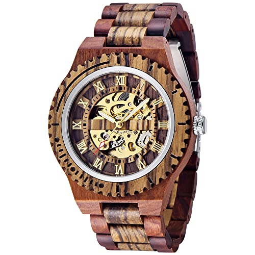 Tiong Herren Holz Mechanische Uhren Skelett Automatische Selbst-Wicklung Leichtgewicht für Männer Armbanduhr von Tiong