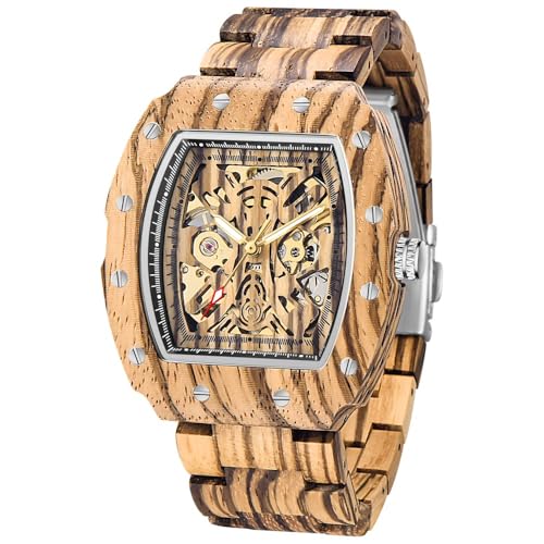 Tiong Herren Holz Mechanische Uhren Skelett Automatische Uhr Selbst-Wicklung Leichtgewicht für Männer Armbanduhr von Tiong