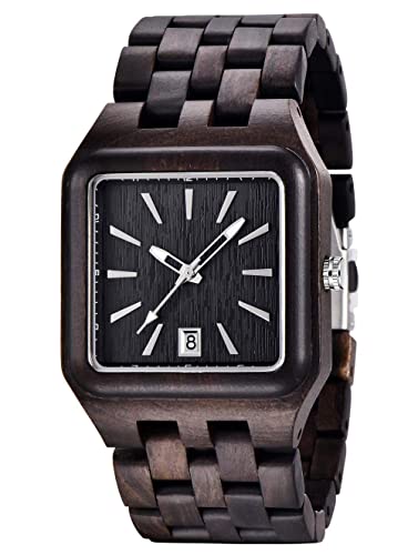 Tiong Herren Quadratuhr Natürliche Holzuhren Bambus Holzuhr Handgemachte Analog Quarz Verstellbar Holz Armband Leichte Holzuhren(Dark Brown) von Tiong