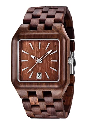 Tiong Herren Quadratuhr Natürliche Holzuhren Bambus Holzuhr Handgemachte Analog Quarz Verstellbar Holz Armband Leichte Holzuhren(Rotbraun) von Tiong