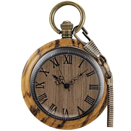 Tiong Holz Quarz Taschenuhr Handgemachte Bambus Holz Vintage römische Ziffern Taschenuhren mit Kette Männer Anhänger von Tiong