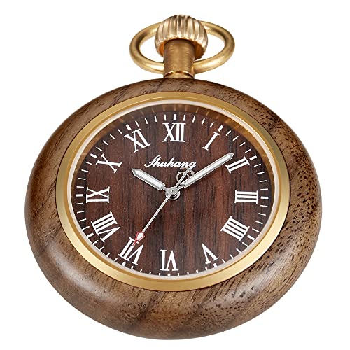 Tiong Holz-Taschenuhr mit 37 cm Langer Kette, handgefertigte Uhren, römisches, digitales Zifferblatt, Quarz, Holz-Taschenuhr für Damen und Herren, Uk-pwr-wood102… von Tiong