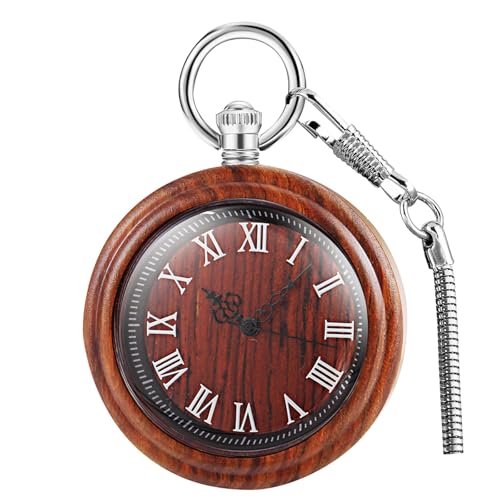 Tiong Klassische Holz Quarz Taschenuhr Open Face Design Handgemachte Bambus Holz Anhänger Väter Tag Geburtstagsgeschenke von Tiong