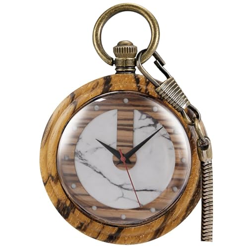 Tiong Klassische Holz Quarz Taschenuhr mit Kette Holz Taschenuhren Männer Antike Anhänger Väter Tag Geburtstagsgeschenke von Tiong