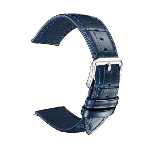 Tiong Männer Ersatz Armband Leder Uhrenarmband, Edelstahl Schnalle Knopf, Atmungsaktives und langlebiges Lederarmband-22MM-Blau von Tiong