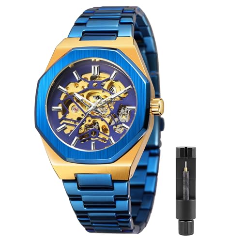 Tiong Mechanische Herrenuhren, automatische Business-Sportuhr für Herren, modische Uhren, Blau von Tiong