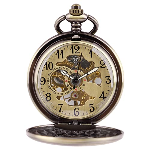 Tiong Mechanische Taschenuhr Handaufzug Steampunk Double Hunter Taschenuhr Gravierte Römische Ziffern für Männer mit Geschenkbox von Tiong
